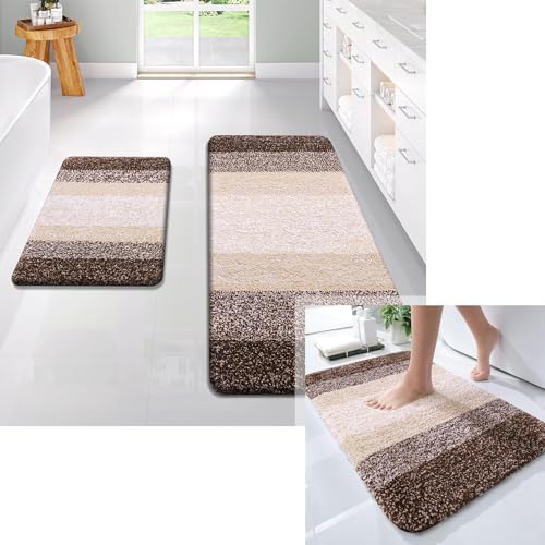 OLANLY Ombre Bath Mat and Bathroom Rugs Sets 2 Piece, Bath Mat Size 30x20 and Bathroom Rug Set Size 24x16+47x20 in Brown, 3 Item Bundle image 5