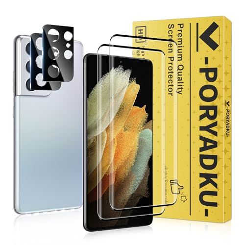 2+2 Stück Für Samsung Galaxy S21 Ultra 5G Panzer Schutz Glas Folie Schutzfolie Glas+ Kamera Schutzfolie Fingerabdruck-ID Unterstützen 9H Härte HD Clear Displayschutz Schutzfolie Glas