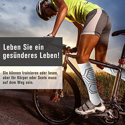 Fiream 2 Paar Kompressionsstrümpfe/Compressionsocks/Kompressionssocken für Damen und Herren,Sport,Laufen,Reisen,Blutzirkulation, Schwangerschaft & Medizinische 20-30 mmHg(Weiß1,S) - 5