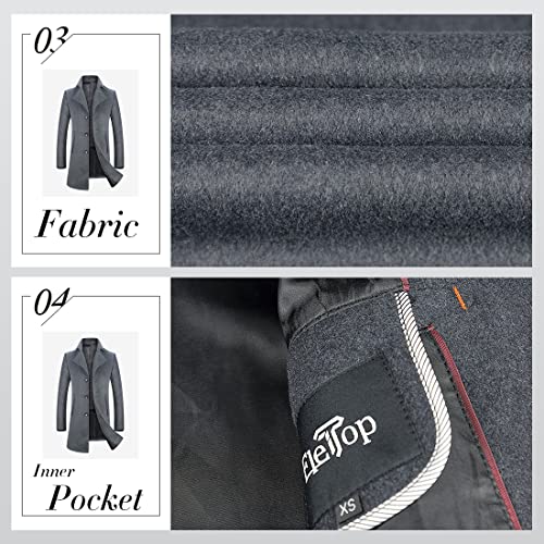 Eletop Men's Wool Coat Winter Long Trench Coat Classic Business Overcoat Single Breasted Jacket 1811 Gray M #TOP3