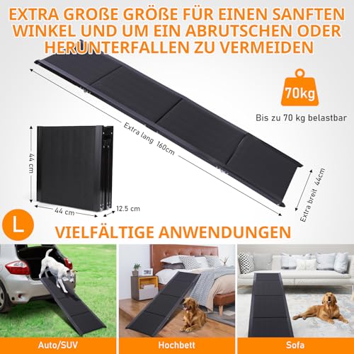 FASNATI Hunderampe Auto klappbar mit leichtem Aluminiumrahmen & Anti-Rutsch Oberfläche, Faltbare Hundetreppe für mittlere & große Hunde, geeignet für Auto & SUV