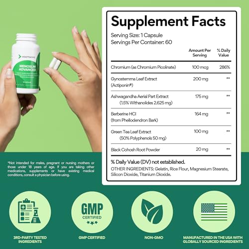 Image of VoomVaya Menopause Weight Loss for Women - Perimenopause & Menopause Supplements for Women - Supports Healthy Metabolism & Overall Wellness MenoSlim Advanced 60 Capsules