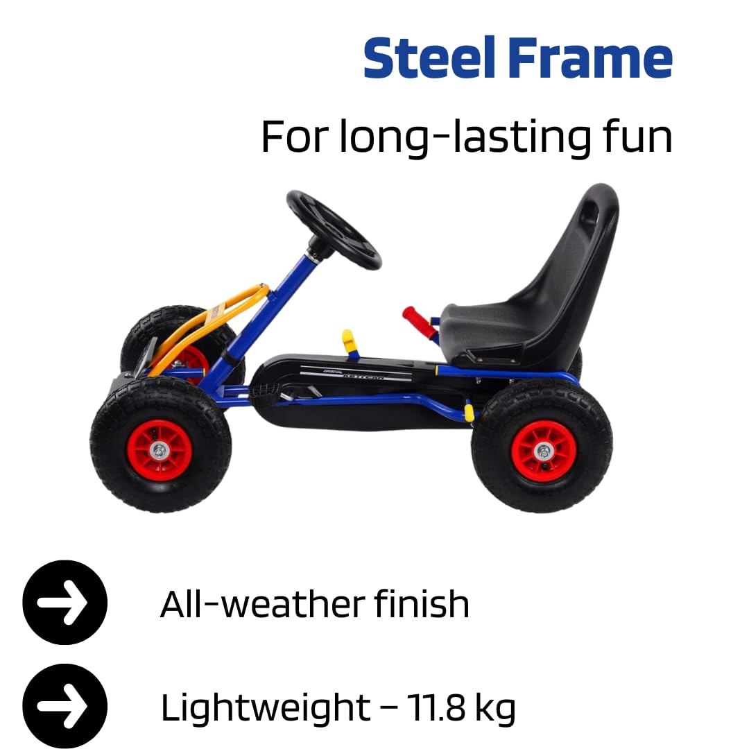KETTLER Kettcar Retro | Go-Kart | mit Handbremse & Luftbereifung (Blau)