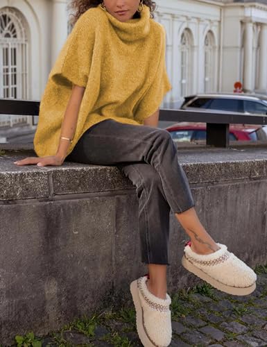 Image of Ynhonra Womens Turtleneck Sweater Oversized Chunky Batwing Sleeve Short Tops | Dolman Pullover
