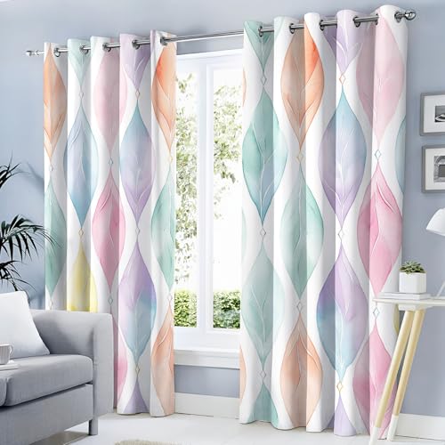 MLSOWM Bohemian Style Curtains Eyelet Blackout Room Darkening Curtains Diamond Shaped Leaves Light Blocking Window Drapes for Bedroom Living Room W 66" x L 72" Drop 2 Panels, Pink