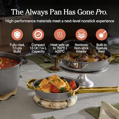 Our Place Titanium Pro Mini Cookware Duo – Always Pan & Perfect Pot with Nonstick No-Coating Technology | Tri-Ply Titanium & Stainless Steel | Safe for Oven, Induction & Cooktops up to 750°F | Gold - Image 3