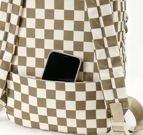 hibear Checkered Backpack for Women Small Trendy Slouchy Backpack Cute Daypack for Travel/Daily Shopping with Chain (Khaki Green) - image 4