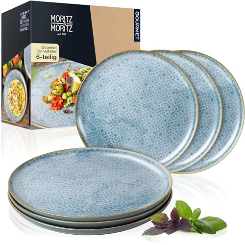 Moritz & Moritz TERRA 6-tlg Dinner Teller Set - Ø 27 cm - Mediterrane Teller in strahlendem Azurblau aus hochwertigem Porzellan - Moderne Speiseteller für den Alltag und besondere Anlässe