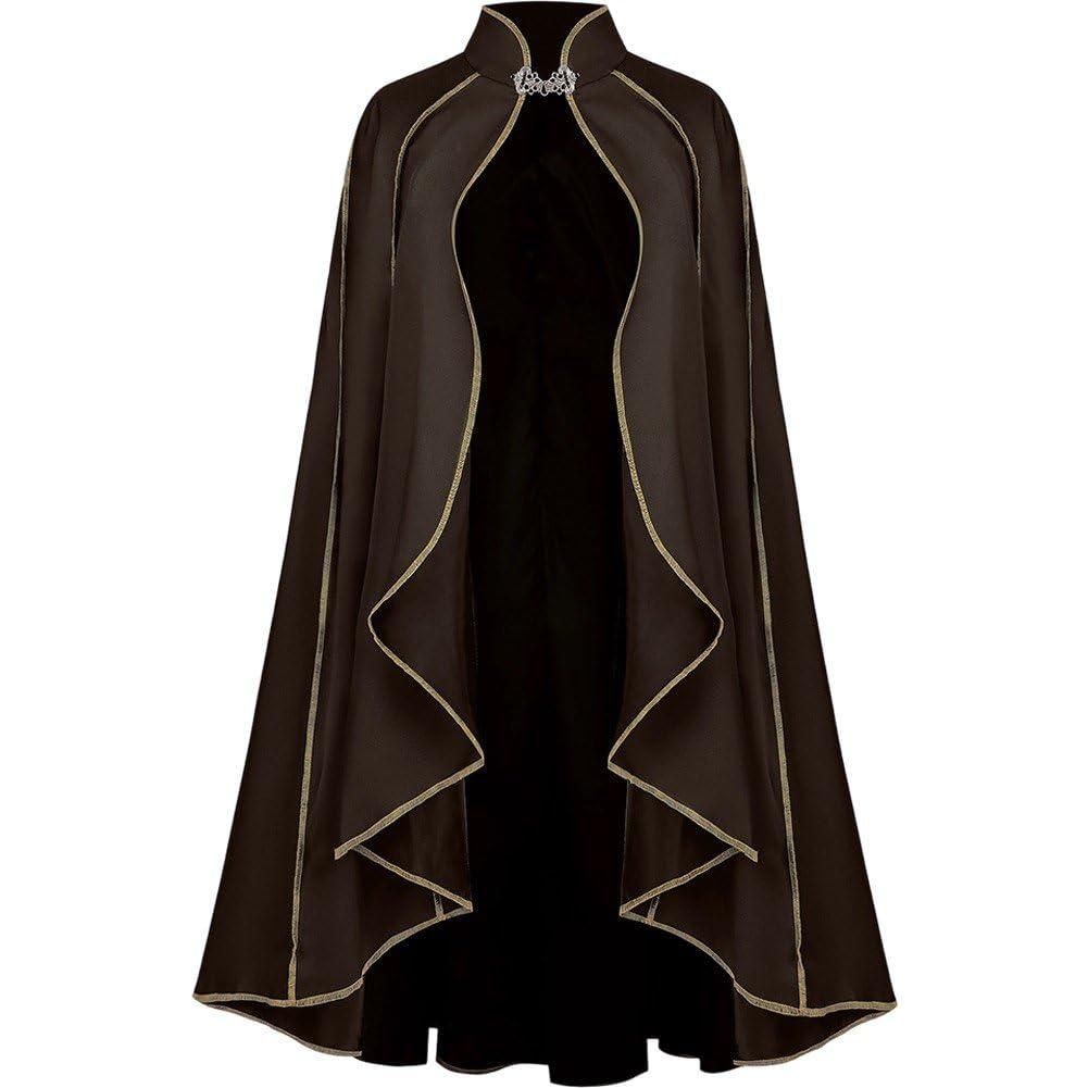 Casiler Medieval Suede Stand Collar Clasp Cloak, Vintage Knight Wizard Cape for Halloween Renaissance Fancy Dress Up