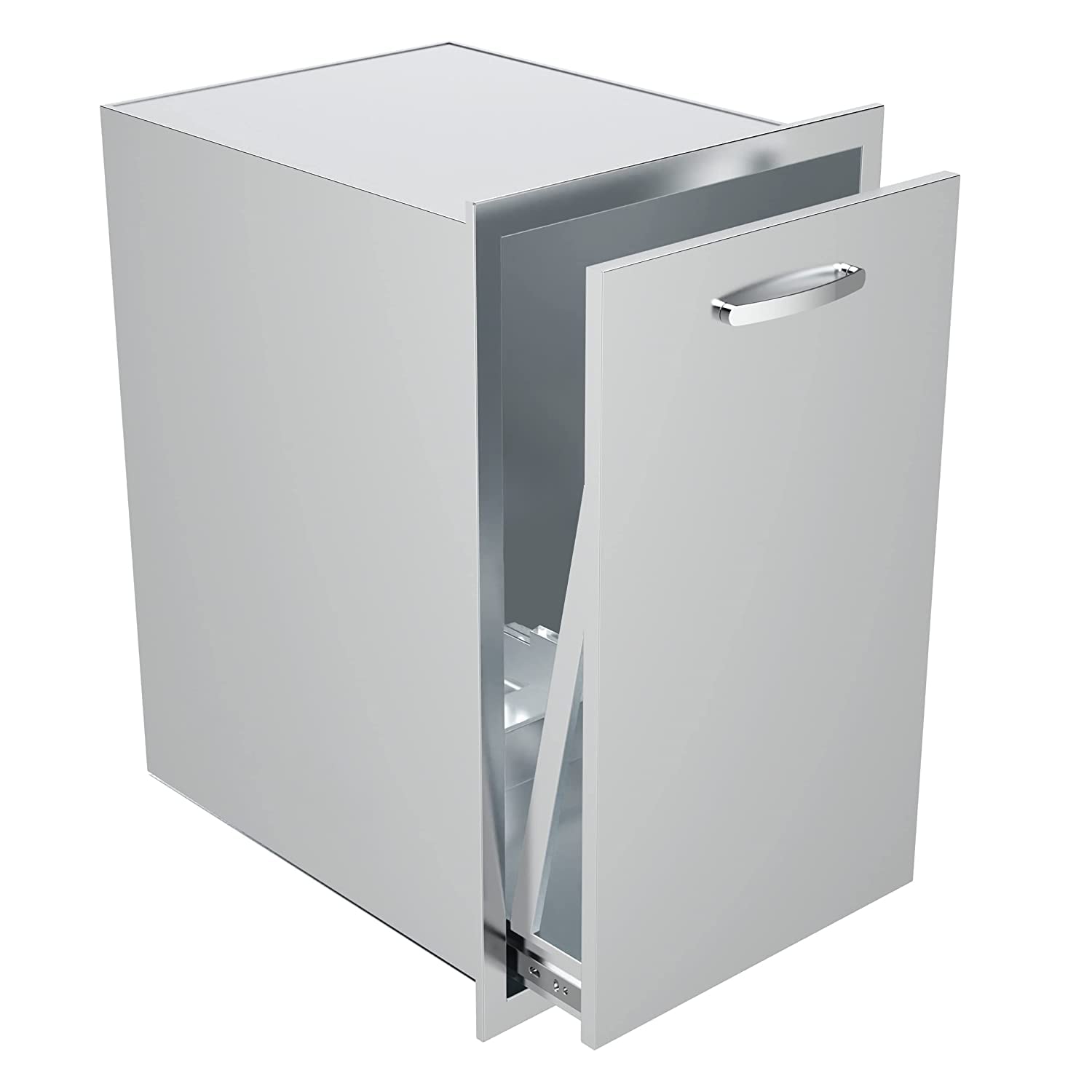 OUKIDR Pull-Out Trash Drawer 14" W x 27" H x 20" D, Stainless Steel Trash Bin Outdoor Kitchen Built-in Single Trash Drawer for Outdoor Kitchen BBQ