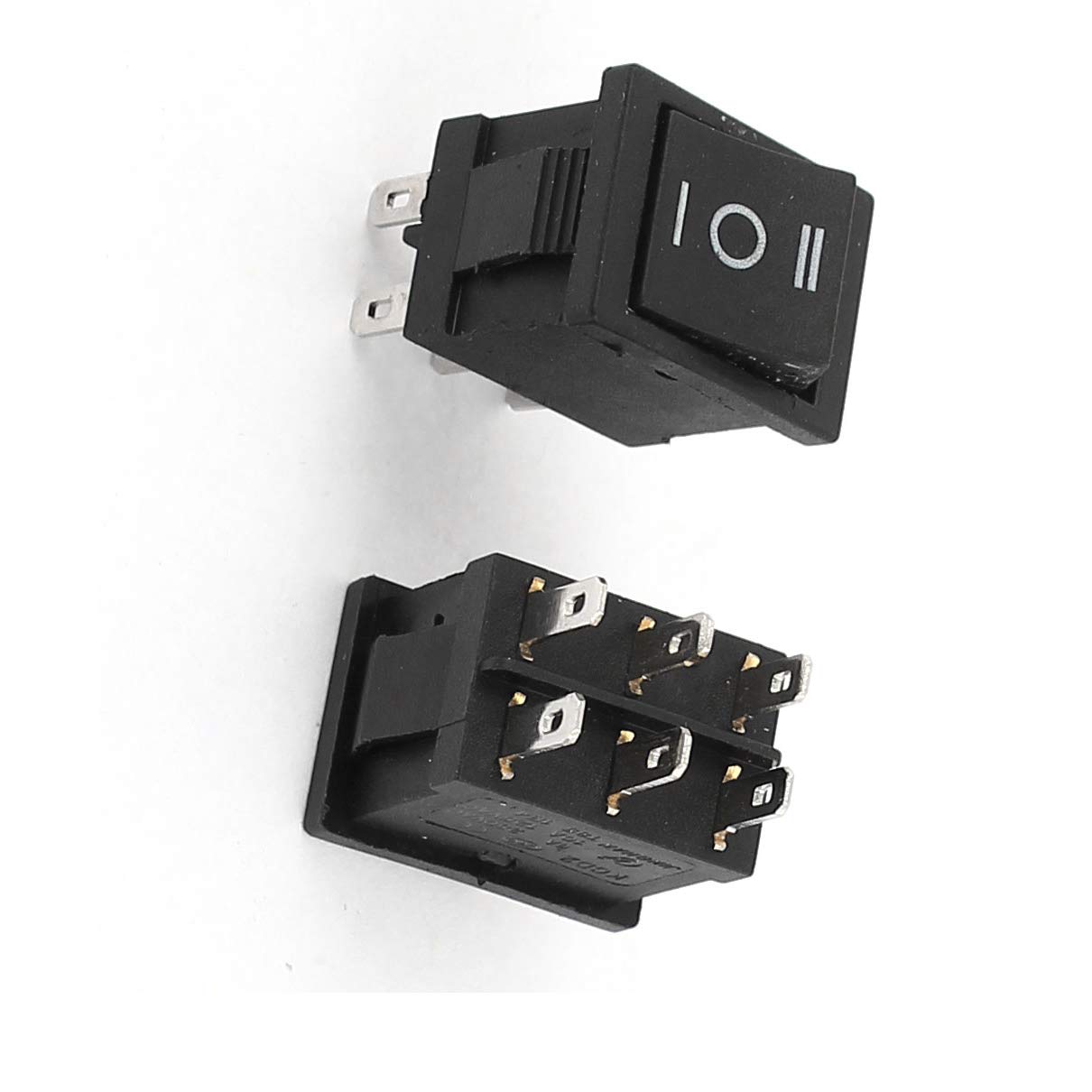 Aexit AC 250V/6A Switches to 125V/10A 6 Pin DPDT Snap in Rocker Boat Black Foot Switches 2 PCS