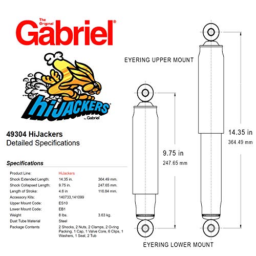 Image of Gabriel 49304 HiJackers Rear Adjustable Air Shock Absorbers For 63-82 Chevrolet Corvette (1 Pair)