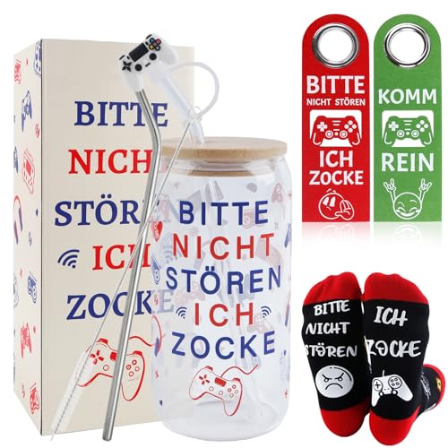 Gamer Geschenk- 18oz Gaming Becher Glas Tassen mit Deckel und...