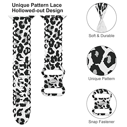 Image of Compatible with Apple Watch Band 41mm 40mm 38mm 49mm 45mm 44mm 42mm Women Girl, Leopard Print Lace Hollow-out Soft Silicone Sport Bands For iWatch Ultra SE Series 10 9 8 7 6 5 4 3 2, LeoBW-42