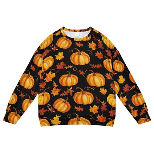 JUNZAN Autumn Pumpkin Fall Maple Leaf Thanksgiving Kids Boys Sweatshirts Hoodies Crewneck Hoodies for Girls Camping 4T