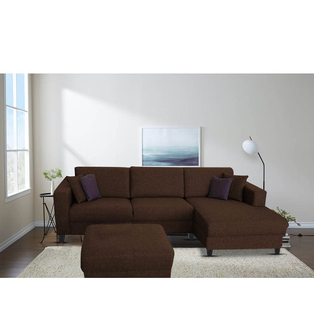 Casaliving Eloa 4 Seater L Shape Sofa Set for Living Room ( Brown ) Right Side