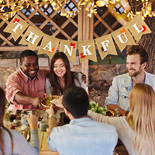Whaline-Thankful-Burlap-Banner-with-Rustic-Autumn-Maple-Leaves-Thanksgiving-Day-Decorations-Garland-Fall-Harvest-Home-Decor-Mantel-Fireplace-Wall-Hanging Whaline Thankful Burlap Banner with Rustic Autumn Maple Leaves Thanksgiving Day Decorations Garland Fall Harvest Home Decor Mantel Fireplace Wall Hanging