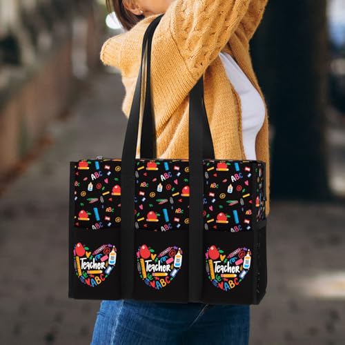 Image of 84hoods Multi-Pocket Tote Bag for Women. Waterproof Shoulder Bag with Multiple Convenient Pockets and Zipper for Travel, Grocery and Work. Gift for Teachers. Made to Teach.