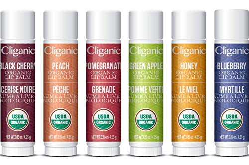 Cliganic Organic Lip Balm Set - 6 Tropical Flavors - 100% Natural Moisturizer For Cracked & Dry Lips #TOP1