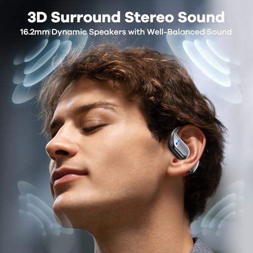 Image of Open Ear Headphones Wireless Bluetooth 5.49, 60hrs Play 8D Sound Earphone Sport Earbuds with LED Display Over-Ear Buds with Earhooks Built-in Mic Headset for Sport Running Workout Driving (Black)