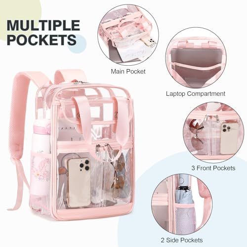2PCS Clear Backpack for Women Girls, Heavy Duty Clear Backpack with Clear Tote Bag for Stadium Events, See Through Backpack, Large Transparent Backpack Clear Bookbag for Concert Work Travel3