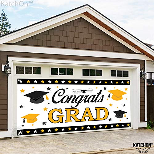 Image of KatchOn, XtraLarge Congrats Grad Banner - 72x44 Inch | White, Black and Gold Graduation Banner | Congratulations Wall Poster | Grad Backdrop For Graduation Decorations 2026