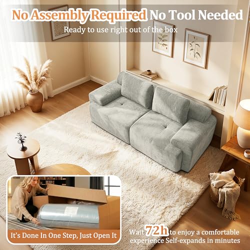 Image of 85 inch Oversized Boneless Couch, Comfort Cloud Sectional Couches for Living Room, Modular Sofa High Back & Extra Deep Seat, No Assembly, Soft Chenille Fabric (Light Grey, 85 inch- Shaped(2+0))