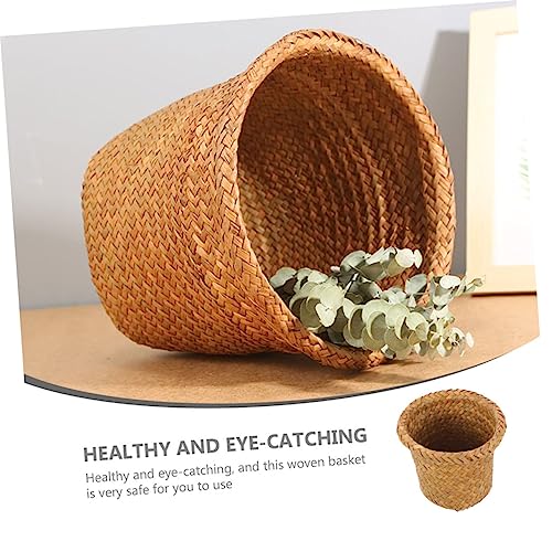 Caneca de basura tejida marrón natural para hogar y oficina miniatura 5