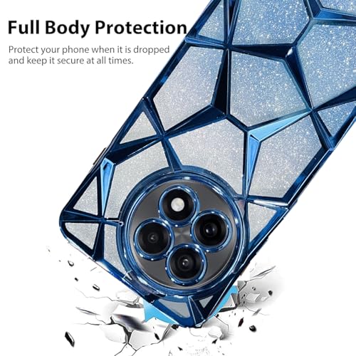 Image of VONZEE Gradient Glitter Case for One Plus 13R, Luxury Electroplated 3D Cube, Diamond Bling Shiny Soft TPU Clear Shockproof Women Girls Protective Oneplus 13R Phone Cover (Blue)