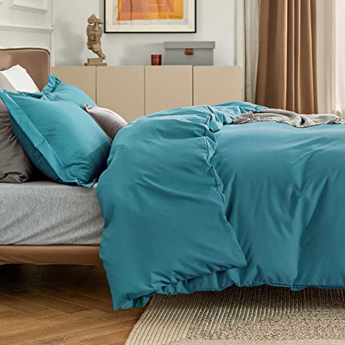 Image of Bedsure Duvet Cover Full Size - Soft Double Brushed Bedding Set for Kids & Adults, Zipper Closure, 3 Pieces, 1 Duvet Cover (80 inchx90 inch) & 2 Pillow Shams, NO Comforter, Teal