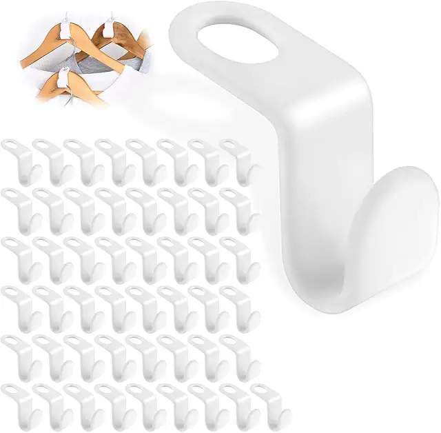 50 Piezas Gancho para Perchas de Plástico - Organizador de Armario Blanco