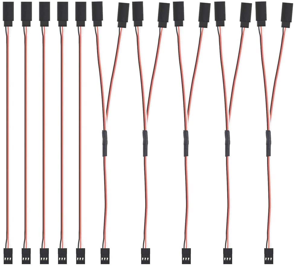 YUNIQUE GREEN-CLEAN-POWER - Servo Extension Cable 150mm 10 Pieces | 3 Pin Male to Female AWG 22 Wire | Compatible with Futaba and JR, RC Cars, Airplanes, Helicopters, Drones, Red