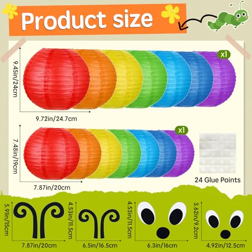 Image of LYART 7 Pcs Hungry Caterpillar Paper Lanterns Decoration for School Classroom Birthday Party and Caterpillar Theme Party Ceiling Hanging Decor, with Eyes Mouth Feelers Glue Point (7Pcs Rainbow)