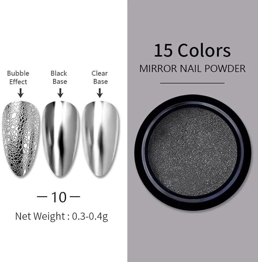 Feelhigh Chrome Nail Powder Mirror Effect Metallic Dust Holographic Glitter Glazed Manicure Decoration Reflective Pigment for DIY Gel Polish Nail Art, Resin Craft, Gifts (lightsilver) 1