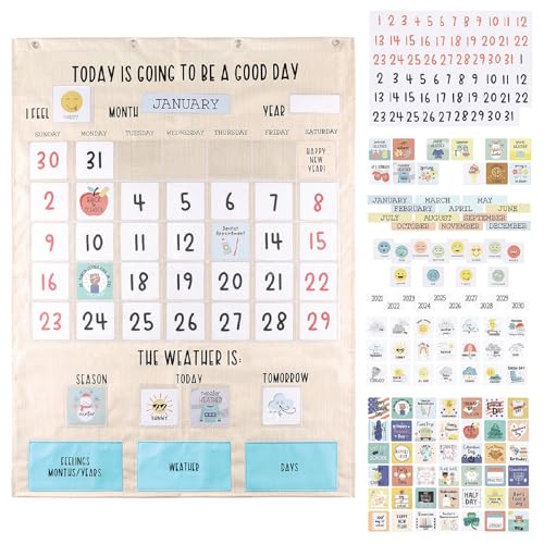 Image of The Peanutshell Learning Calendar Wall Chart - Homeschool Supplies, Interactive Pocket Chart for Toddlers & Kids - Preschool Learning Activity Board, Circle Time Board for Classroom - Good Day