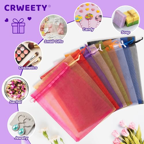 Image of Crweety 50 Pcs 6x9 Inch Purple Organza Bags, Small Mesh Gift Bags Drawstring Elegant Scented Sachet Bag Empty for Graduation, Jewelry Packaging, Wedding Birthday Party Favor & Baby Shower Treats