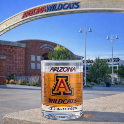 Image of Greenline Goods University of Arizona Wildcats Whiskey Glasses Set of 2, 10 oz Rocks Glasses with Full-Color Logo & Campus Map - Officially Licensed Bourbon Glass Gift for Alumni & Fans