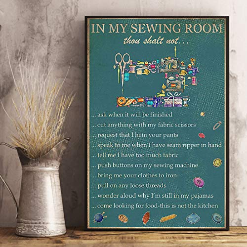 VinMea Metal Tin Sign,in My Sewing Room Thou Shalt Not Aluminum Sign Wall Art Decor Metal Sign,Public Sign,Decoration Sign 8x12 Inches