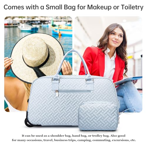 Image of Duffle Bag for Travel, Weekender Bag with Shoe Compartment, Carry On Overnight Bag for Women Gym Bag, Blue--rolling version