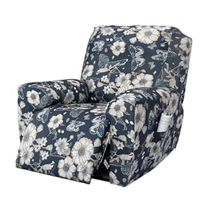 FUANGUI Recliner Chair Cover 4-Pieces Lazyboy Cover for Recliner Chair with Storage Pockets Furniture Protector for Living Room,Jacquard Sofa Slipcover for Kids, Pets, Dog and Cat, 25