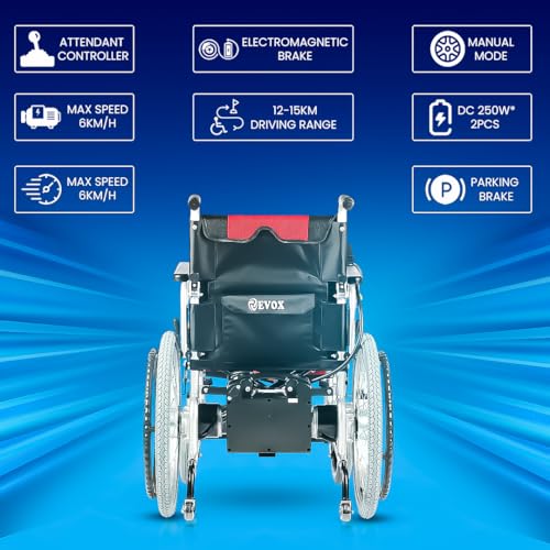 Image of EVOX Electric Wheel Chair With Battery Capacity 20AH, Range 15-20 km per Charge, Load Carrying Capacity - 100 Kg Lithium Ion Battery With Electromagnetic brakes Specially-abled & Old Age WC-101E, 1 Year Warranty