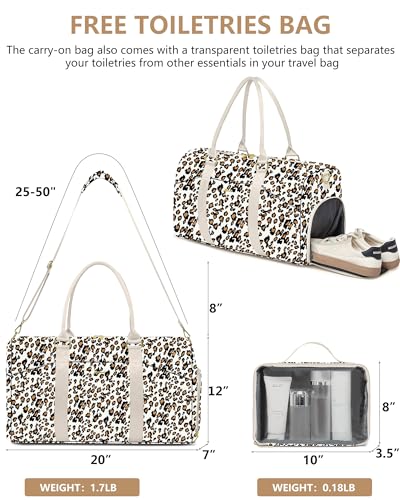 Image of Women Weekender Travel Duffle Bag: Travel Duffel Overnight Bags with Shoe Compartment Large Carry on Tote with Toiletry Bag Weekend Traveling Yoga Gym Hospital Bag for Women with Wet Pocket Leopard
