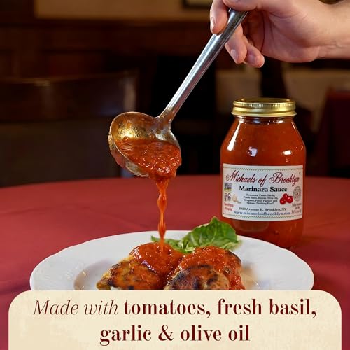 Image of Michael's of Brooklyn Marinara Sauce, 16oz Jar (Pack of 2) - Non-GMO, Gluten Free Italian Tomato Pasta Sauce - Imported Tomatoes, Garlic, Basil, Olive Oil & Parsley - For Spaghetti, Lasagna & Pizza
