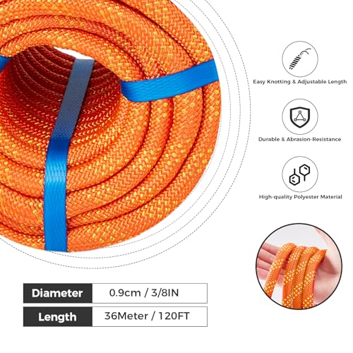 Corde d'escalade double tresse orange 36m en polyester robuste - 3