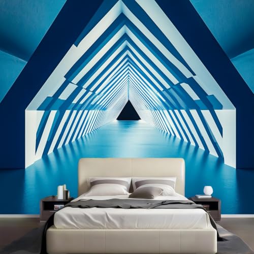 Papier peint panoramique grand format à effet 3D tunnel bleu azur pour décoration de salon - 3