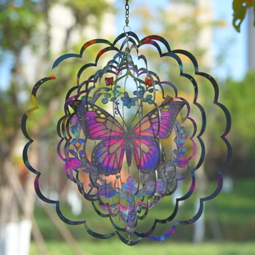 Image of Eandisom Wind Spinners Outdoor Butterfly - Birthday Gifts for Women, for Mom, Butterflies Hanging 12 inch 3D Wind Sculptures for Garden Decor for Outside, Patio, Yard, Outdoor