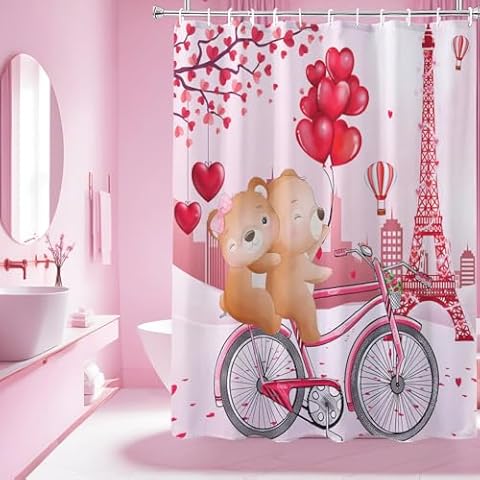 LYLYCTY Valentines Red Heart Shower Curtain Set Cover