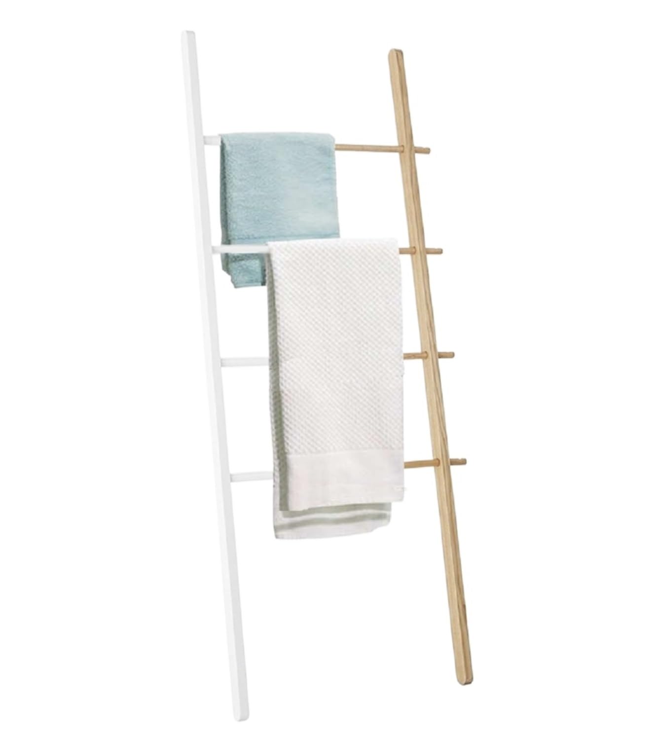 Freestanding Towel Rack Bedroom Towel Ladder Wooden Rack Rail Blanket Clothes For Bathroom Bedroom Washcloths Holder Stand(White)