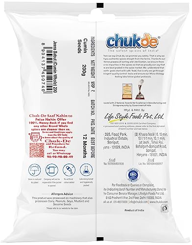 Image of Chukde Jeera Sabut - 400 Grams (200gm x 2) | Whole Spices for Vegetarian, Meat, and Rice Dishes, Snacks, and Beverages | Digestion Aid, Blood Sugar Regulator, Anti-Inflammatory