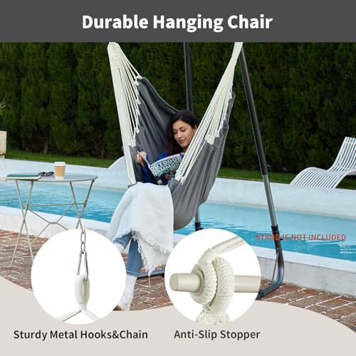 Image of CHULIM Hanging Hammock Chair Swing MAX 500 lbs Outdoor Hanging Chair with Footrest Indoor Swing Chair with Portable Steel Spreader Bar and Hardware Kit for Bedroom Living Room Patio Porch - Dark Grey